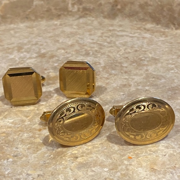1 pair 12K gold filled cufflinks and 1 pair unmarked estate sale cufflinks
